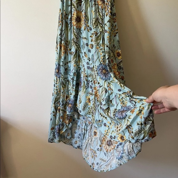 Petal and Pup Sz S Blue Floral Maxi Flutter Sleeve Ruched Waist V-Neck Sundress - Picture 8 of 9